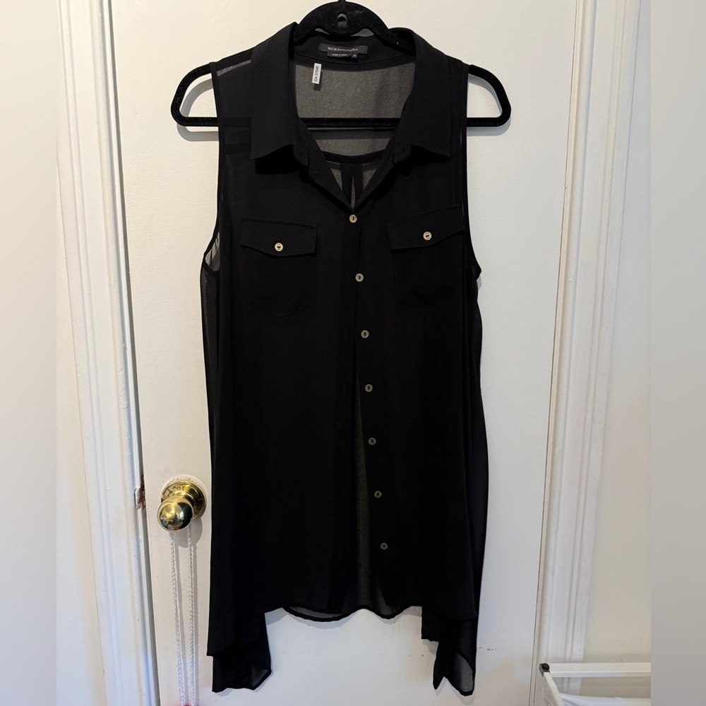BCBGMaxAzria Sheer Black Sleeveless Blouse